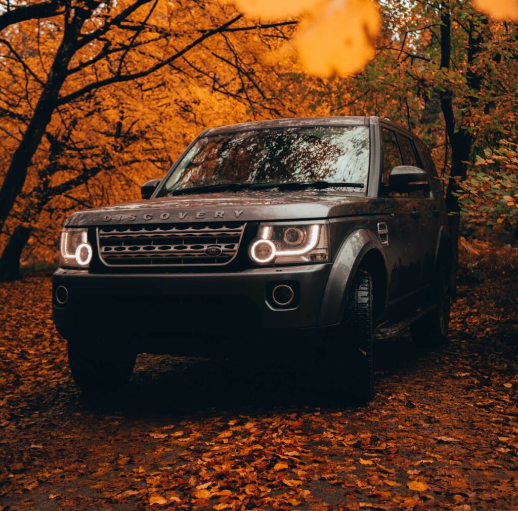 Land Rover In Autumn Leaves
